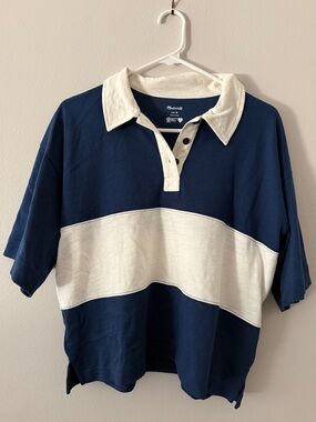 Madewell Navy and White Rugby Polo